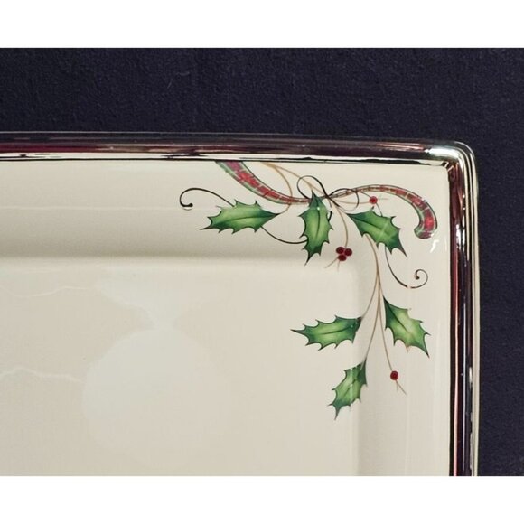 Lenox 12" Holiday Nouveau Platinum Holly Square Serving Platter Dish , Vintage - Picture 3 of 8